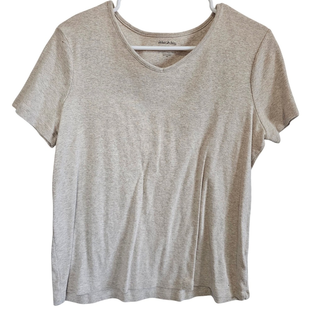 White Stag Womens XL V-Neck Short‎ Sleeve T-Shirt Oatmeal Beige 100% Cotton Tee
